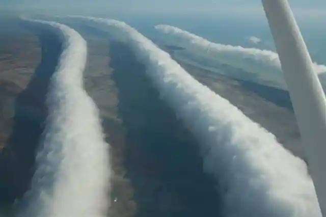 Photo of a Morning Glory cloud formation taken from a plane near Burketown in QLD, Australia