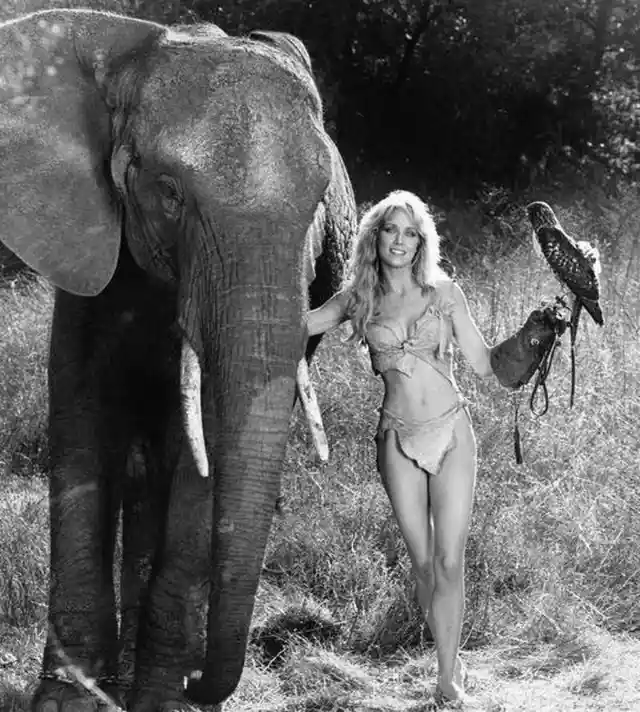 'Sheena' and friends- the Queen of the Jungle (Tanya Roberts) in 1984.