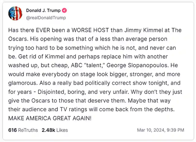 WATCH: Jimmy Kimmel Slams Donald Trump's Real-Time Review of the Oscars