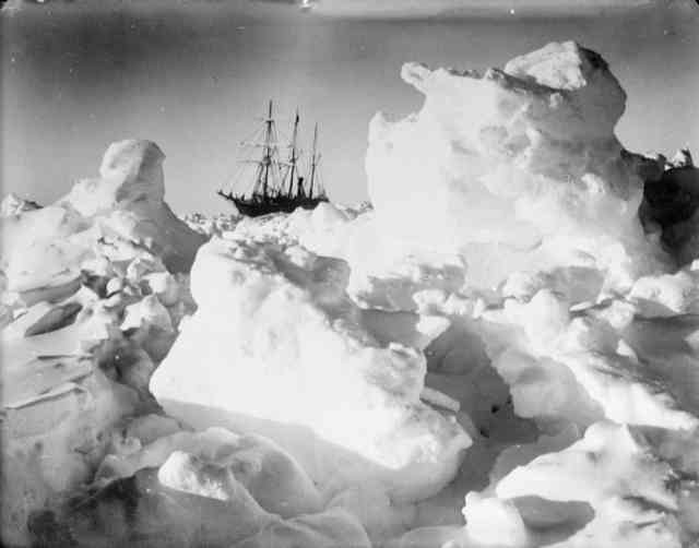 Sir Ernest Shackleton’s Trans-Antarctic exploration vessel ‘Endurance’, as it sits stuck in sea ice, later to be crushed from the force and sink, 1915