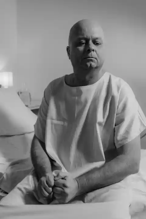 17. The white man in a hospital gown