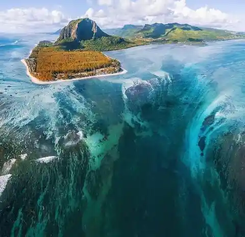 Underwater Waterfalls of Mauritius, where the sands from the shores are carried into the depths of the ocean