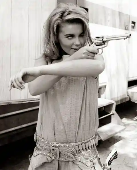 Ann-Margret 'shooting' behind the scenes in Viva Las Vegas, 1964