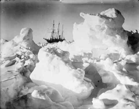 Sir Ernest Shackleton’s Trans-Antarctic exploration vessel ‘Endurance’, as it sits stuck in sea ice, later to be crushed from the force and sink, 1915
